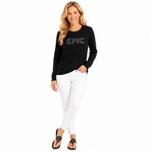 Scripted Sweatshirt Womens M Black Epic Sequin Embellished French Terry Pullover